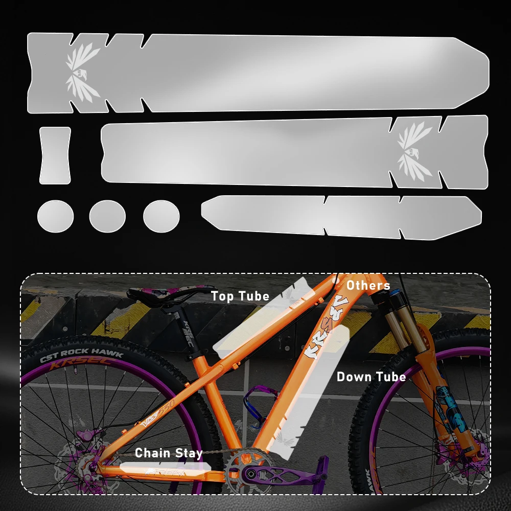KRSEC Fahrradrahmen Kurze Transparente Schutzaufkleber MTB Fahrrad PVC-Schutzfolie Fahrradrahmen Unterrohr-Schutzaufkleber