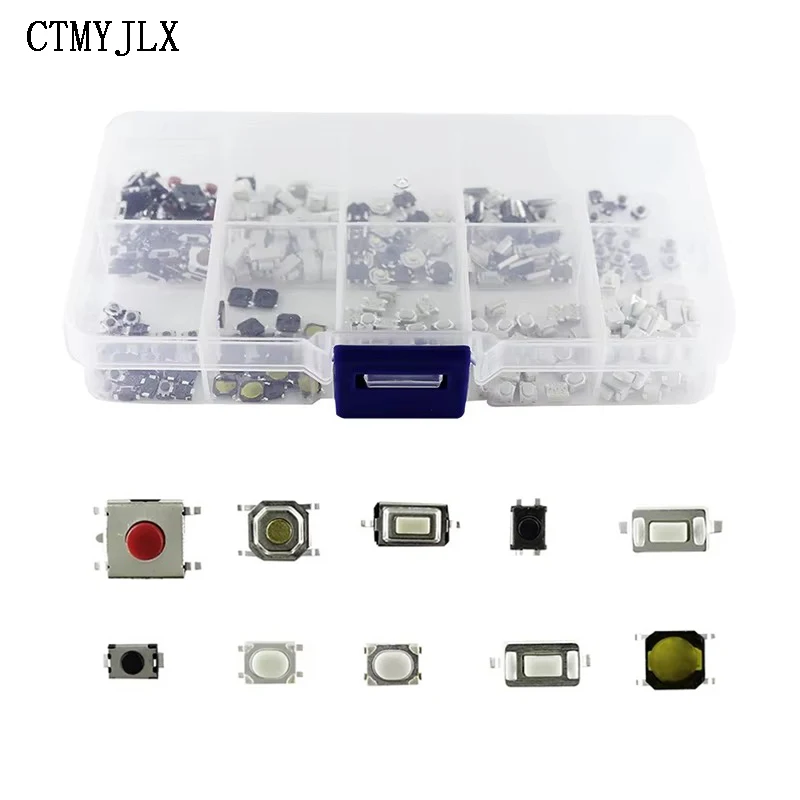 250 peças 10 tipos de botão tátil interruptor de controle remoto do carro teclas botão microinterruptor de toque kit de componentes eletrônicos diy