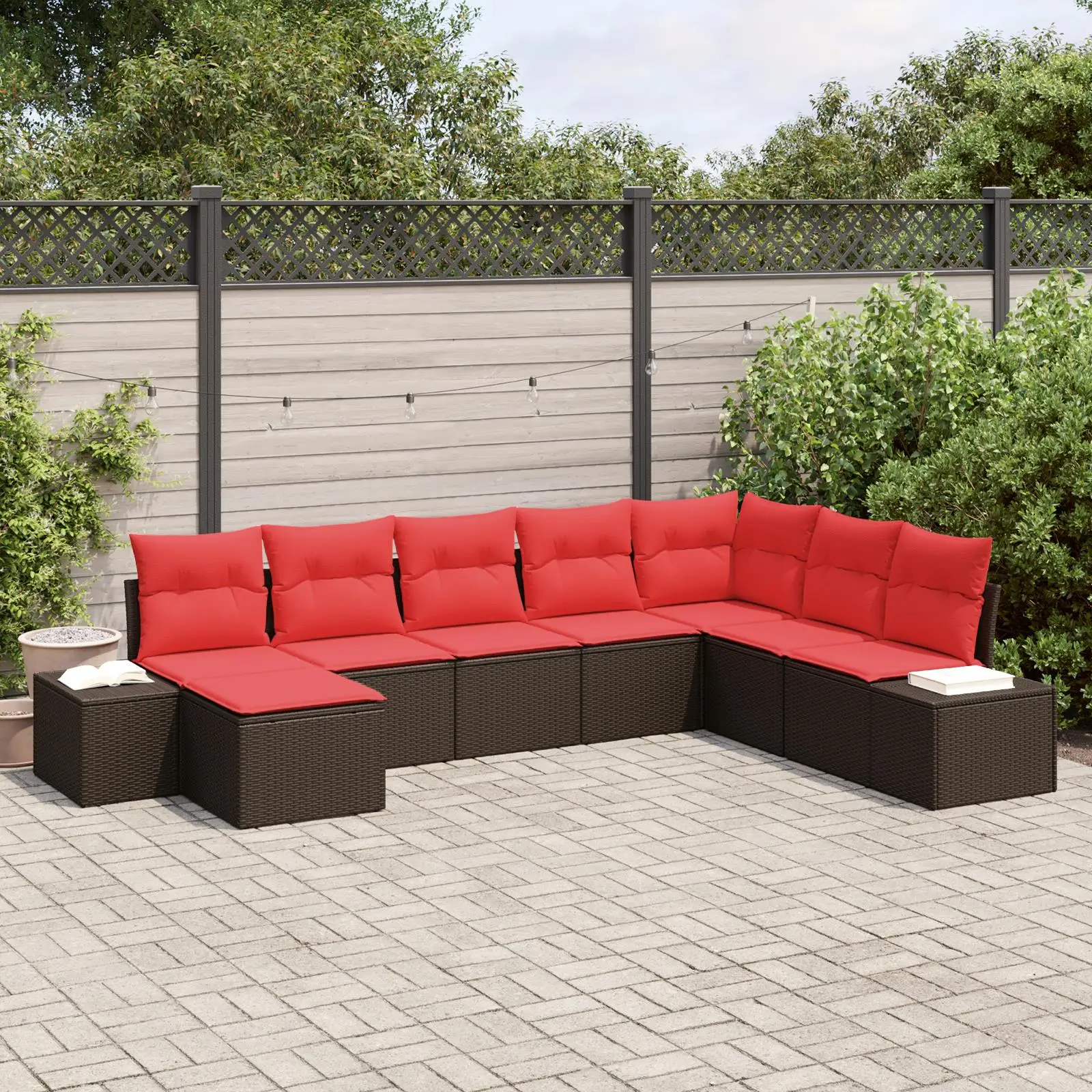 

Beige Poly Rattan 9 Piece Outdoor Sofa Set with Cushions Comfortable Garden Furniture