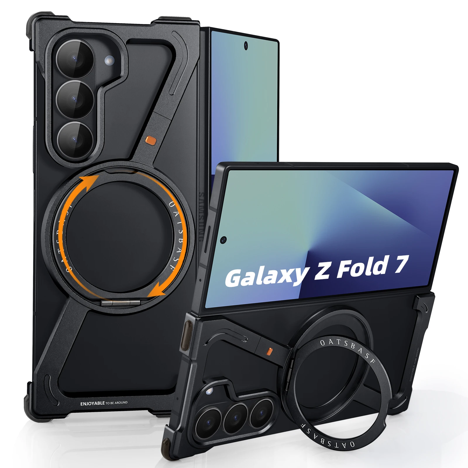 

Чехол Oatsbasf Z для Samsung Galaxy Z Fold 7, чехол-бампер с 360° ° Вращающаяся магнитная металлическая подставка, безрамная минималистичная крышка