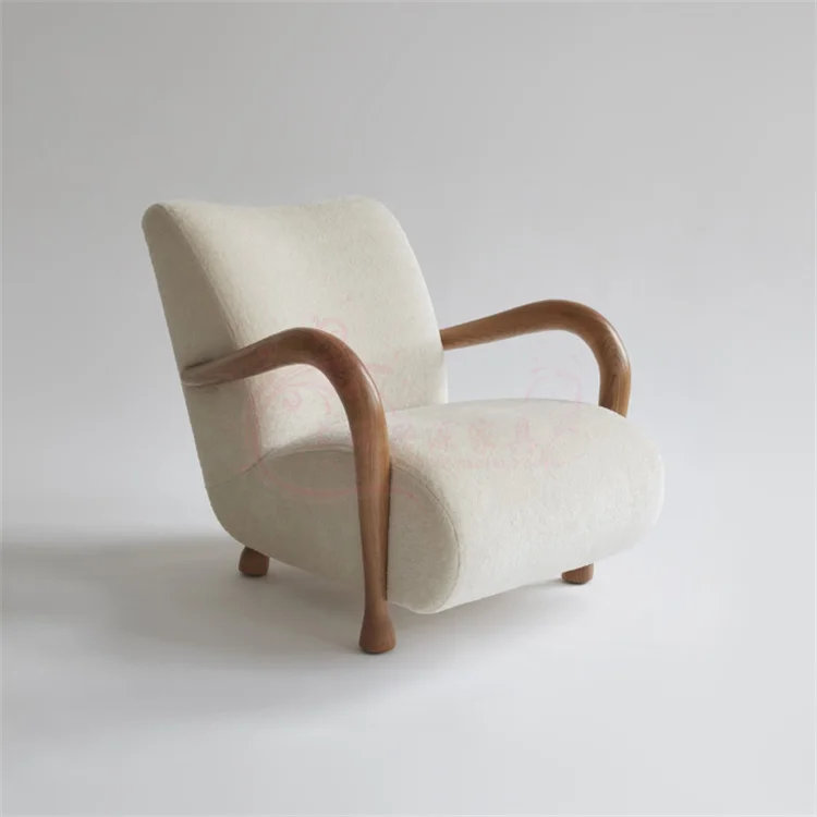 

Nordic Simple Solid Wood Single Sofa Chair Medieval Minimalist Lamb Wool Designer Leisure Chair Living Room Single Chair