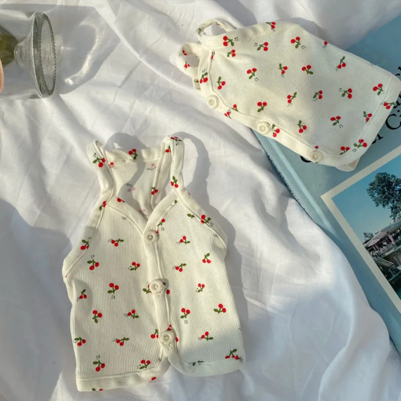 Spring and Summer Fresh Cherry Strap Cute Buckle Strap Teddy Bears Dog Small Puppy Two Legged Clothes Cat Tank Top Pet Clothes
