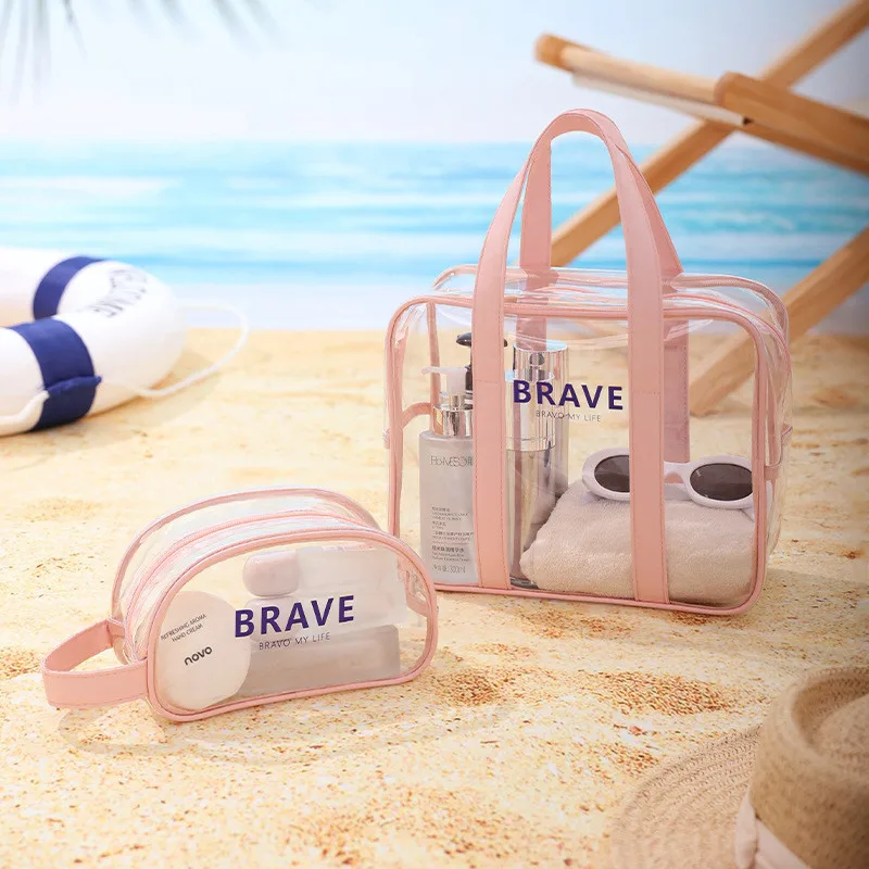 Transparent Waterproof Travel Packing Cube Shoe Compartment Swimming Beach Pouch Cosmetics Storage Organize Toiletries Handbag