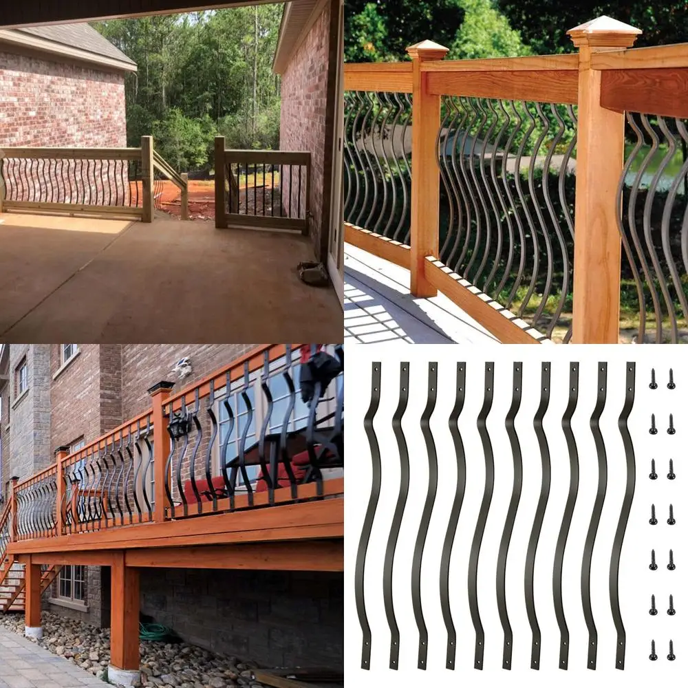 

26 шт. металлических балясин для перил, 32,25 мм, сверхпрочные, волнообразные, черные, с винтами, подходят для стильных уличных лестниц