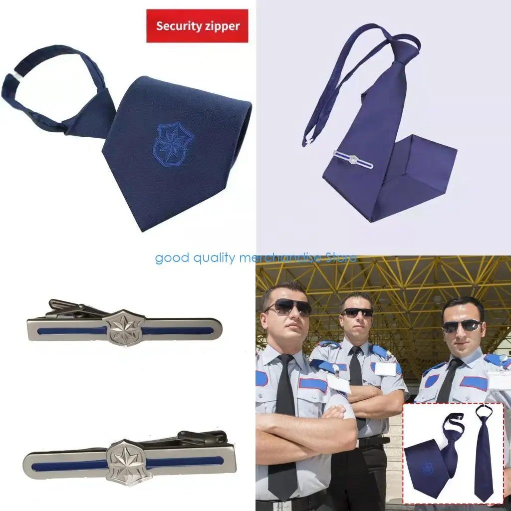 Y5JD Comodo set cravatte e clip in poliestere per l'uniforme professionale della guardia sicurezza
