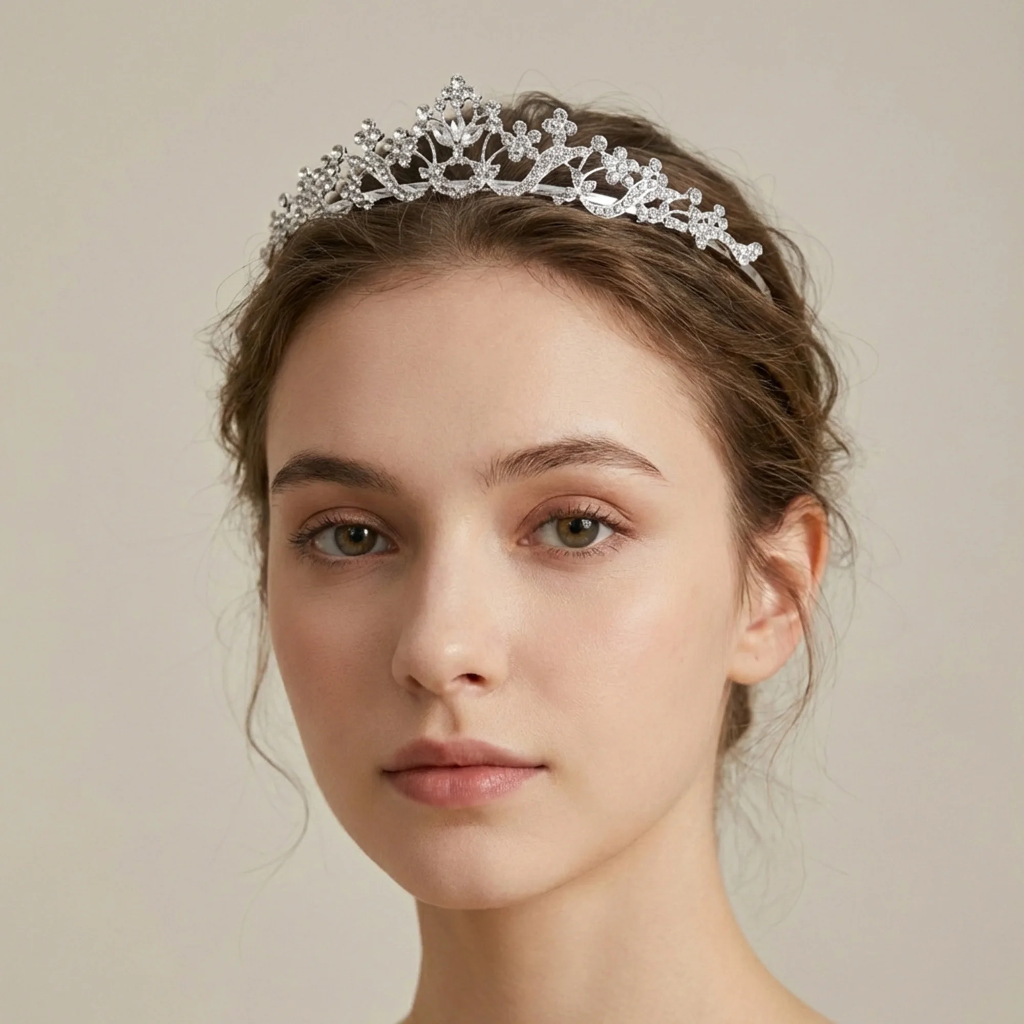 Mini Strass Tiara Kristallkrone Silber Prinzessinnen-Kopfschmuck für Frauen Mädchen Geburtstag Party Abschlussball Haaraccessoires