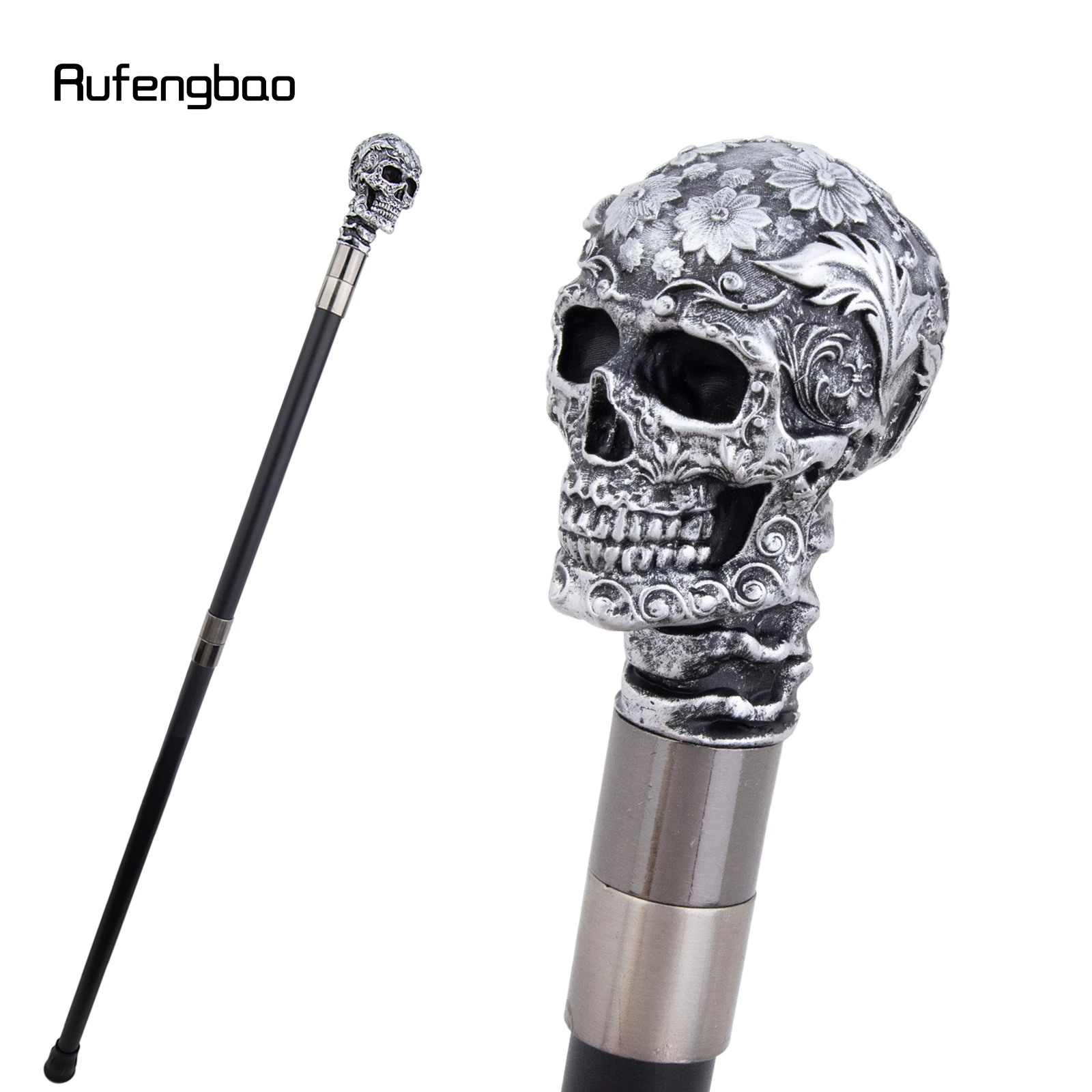 الفضة الراتنج روز زهرة الجمجمة رئيس قصب الزخرفية Cospaly قصب هالوين الصولجان العصا Crosier أداء المرحلة قصب 94 سنتيمتر #4