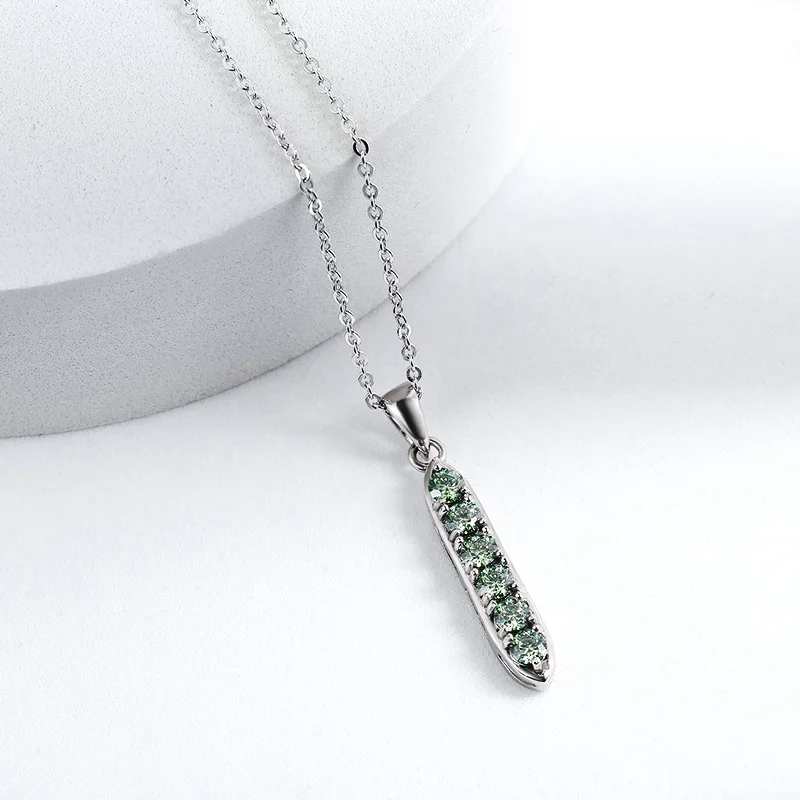 TBCYD 3MM 1.8CT Green Moissanite Diamond Strip Pendant Necklace For Women 925 Sterling Silver Original Design Neck Chain Jewelry