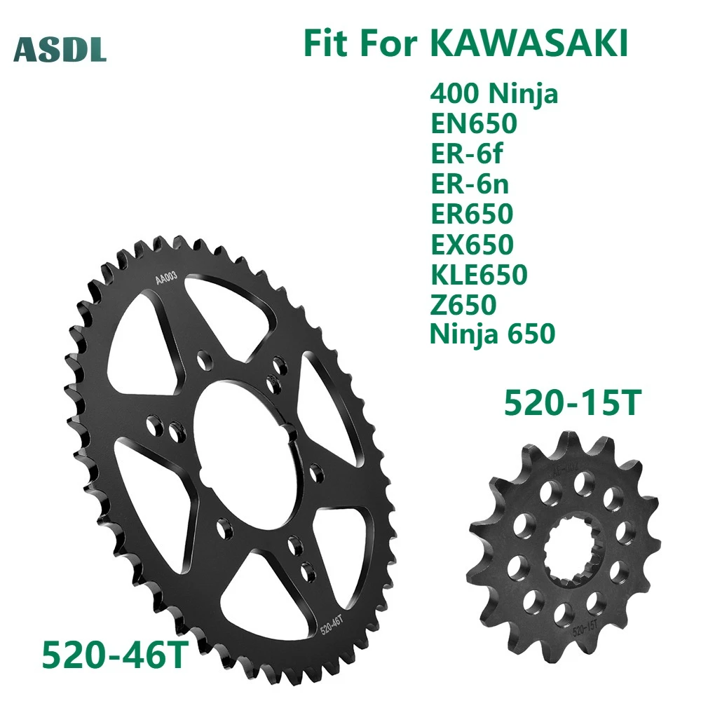 

520 15T 46T Motorcycle Sprocket For Kawasaki 400 Ninja EN650 ER-6f EX650 ER-6n ER650 Ninja 650 KRT KLE650 Z650 EN ER EX 650