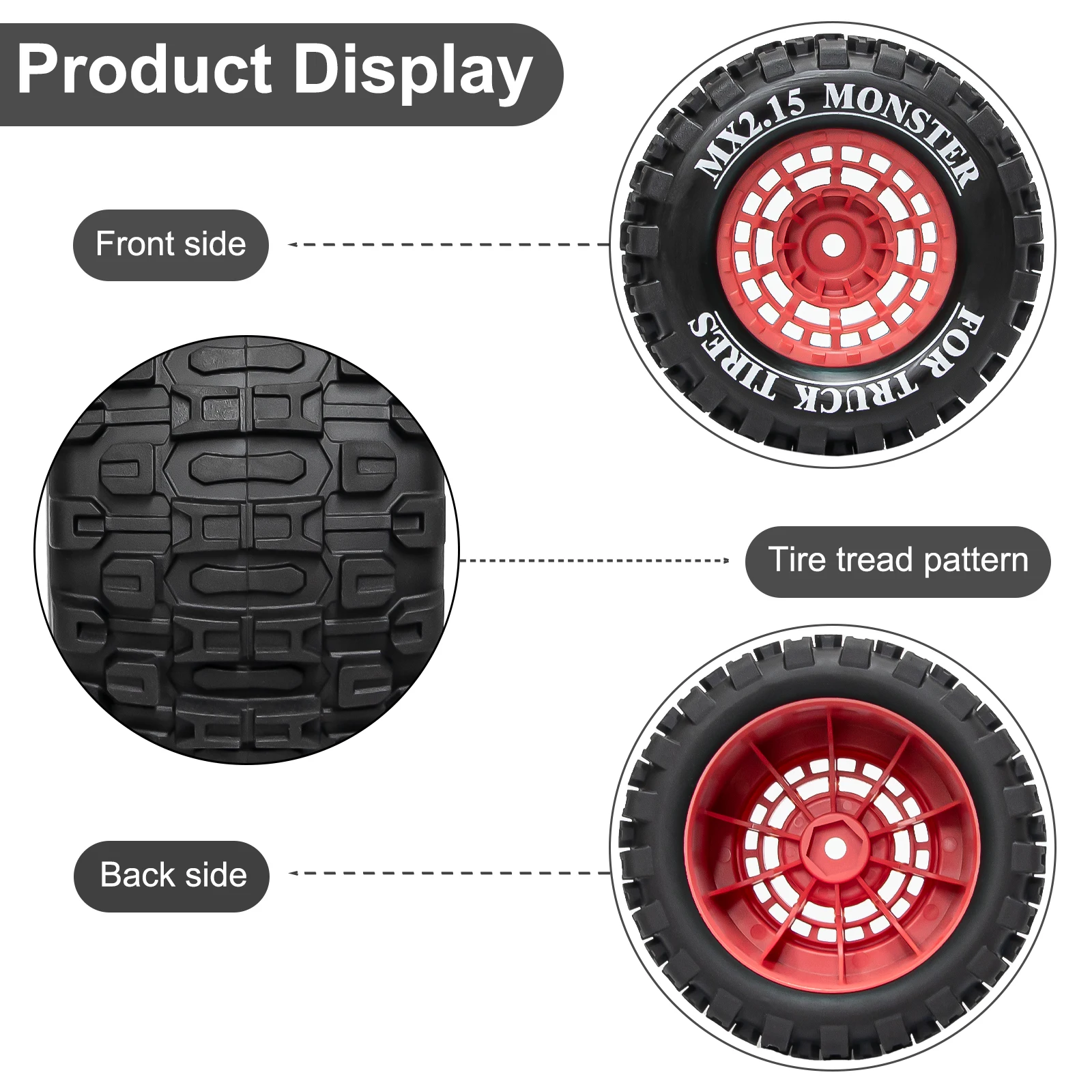 OKHL 4개 100mm MX2.15인치 비드락 휠 림 고무 타이어 세트 (스폰지 인서트 포함) 1/18 미니 맥스 RC카 업그레이드 부품