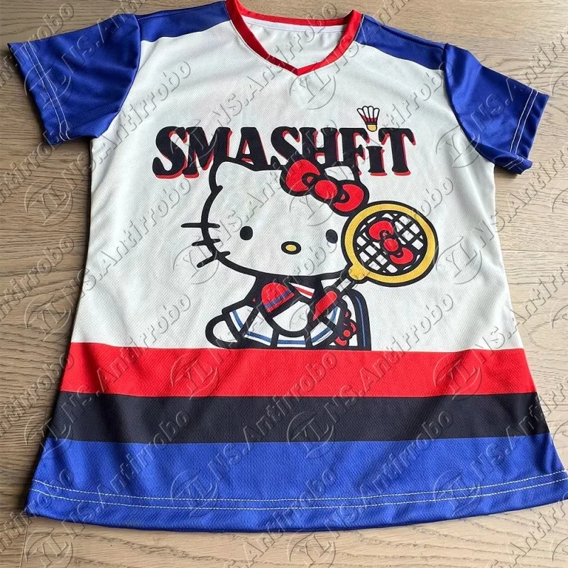 

2025 Summer New Kawaii Hello Kitty Cartoon Breathable Quick Drying Feather Shirt Women's Fashion Sports Short Sleeved T-Shirt