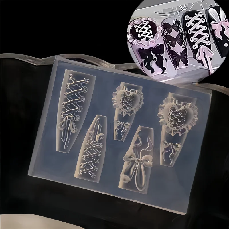 1 Stück 3D-Nagelform in Schleifenform aus Silikon, selbstklebende DIY-Nagelkunstform, Salonzubehör und Werkzeug, parfümfreier Nageldekorationszubehör – Detail 2