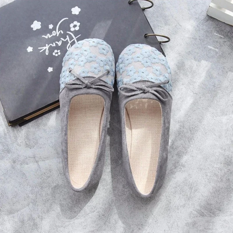 Płaskie buty damskie buty Grey z kokardą siateczkowe buty z zaokrąglonym czubkiem dla kobiet Kawaii urocze młode E szykowne i eleganckie 39 Discount