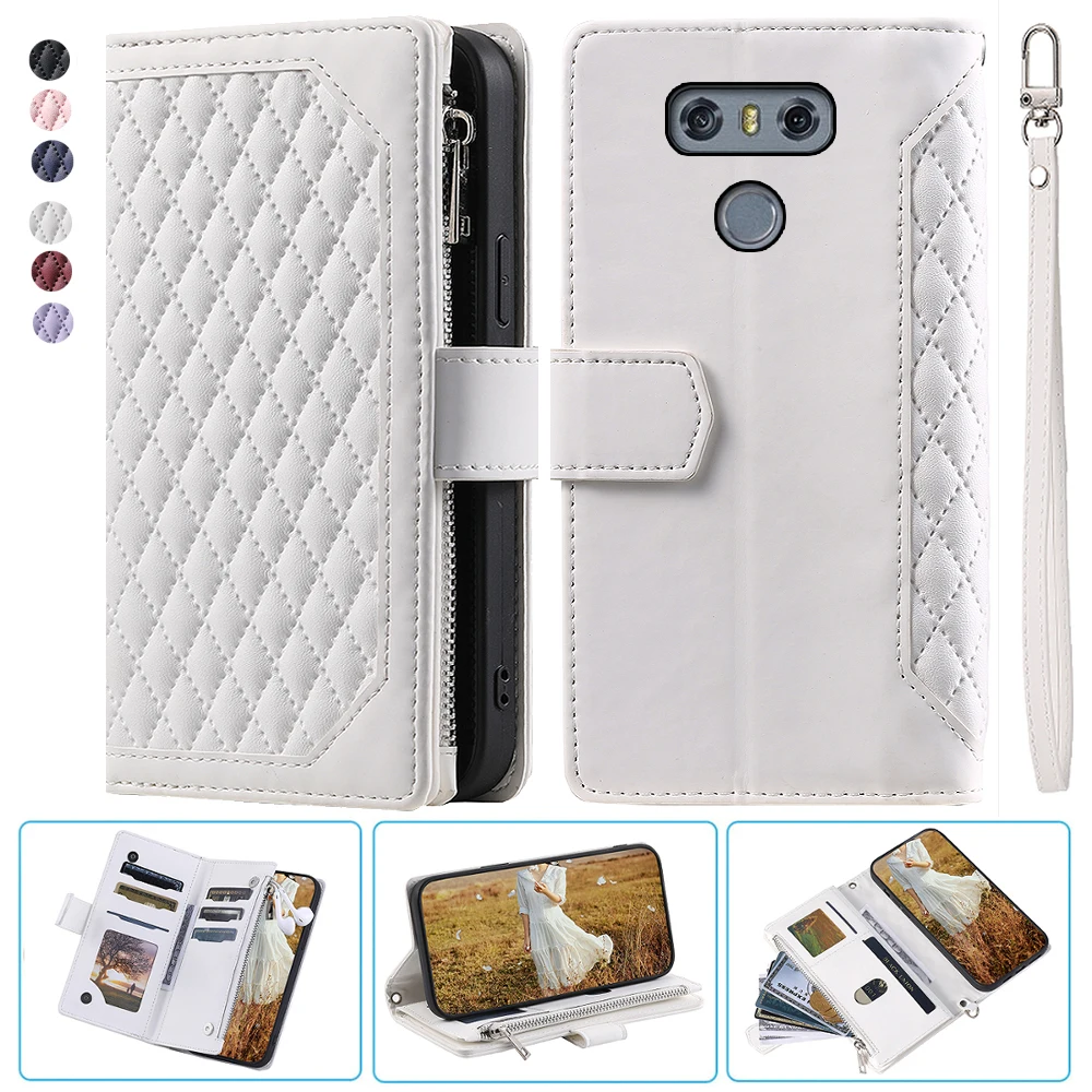 

Модный маленький бумажник на молнии для LG G6 G6 +, кожаный чехол, флип-чехол, чехол с несколькими отделениями для карт, чехол-книжка с ремешком на запястье