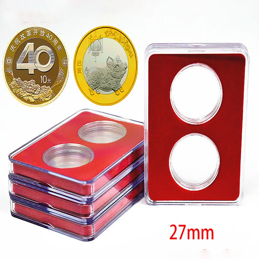 27mm 30mm Small Label Grade IDENTIFICATION 2 Coins slabs Holder Display Red Color Coin Collecting Storage Box