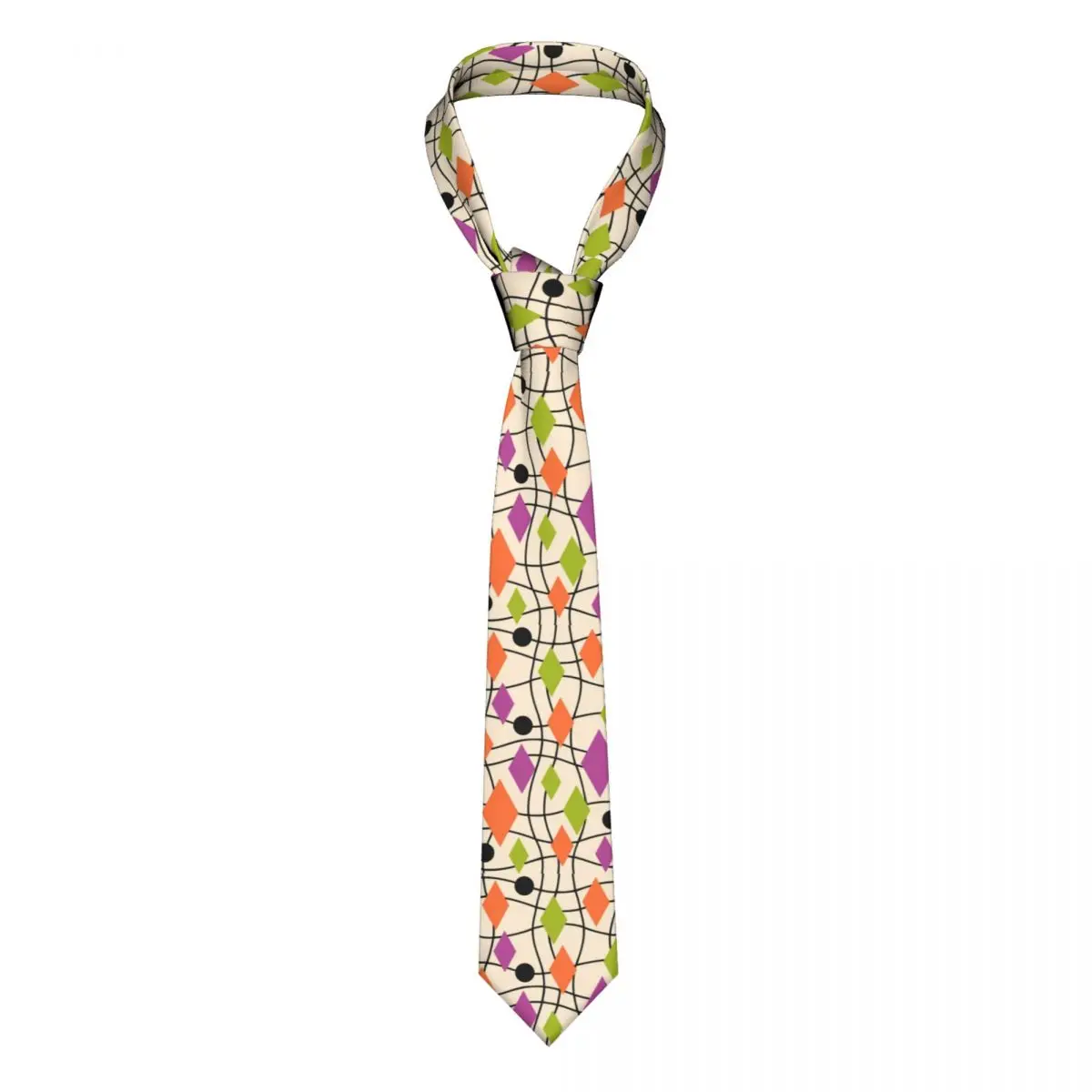 

Colorful Mid Century Tie Geometric Abstract Shirt Vintage Neck Ties Business Polyester Silk Accessories For Men Cravat