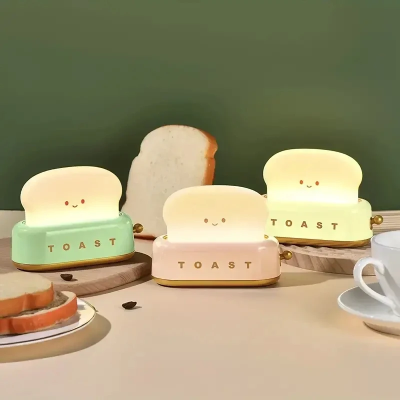 

Cute Toaster Night Lights USB Rechargeable Auto LED Night Lamp Adjustable Brightness Bedside Home table Lamp