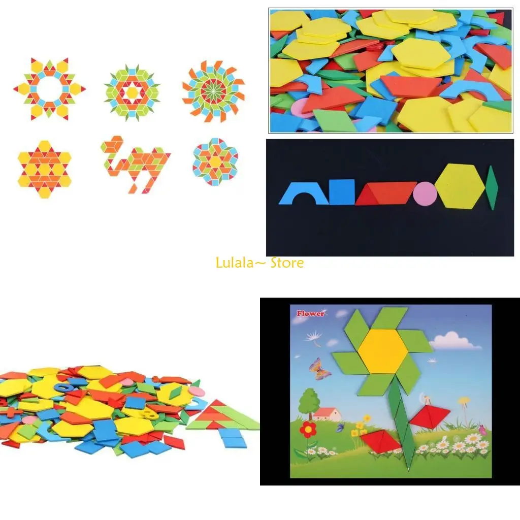 Y4QA 250 ชิ้นออกแบบใหม่ไม้ Tangram ปริศนารูปแบบสีบล็อกแฟลชการ์ด Road Trip เกมจิ๊กซอว์