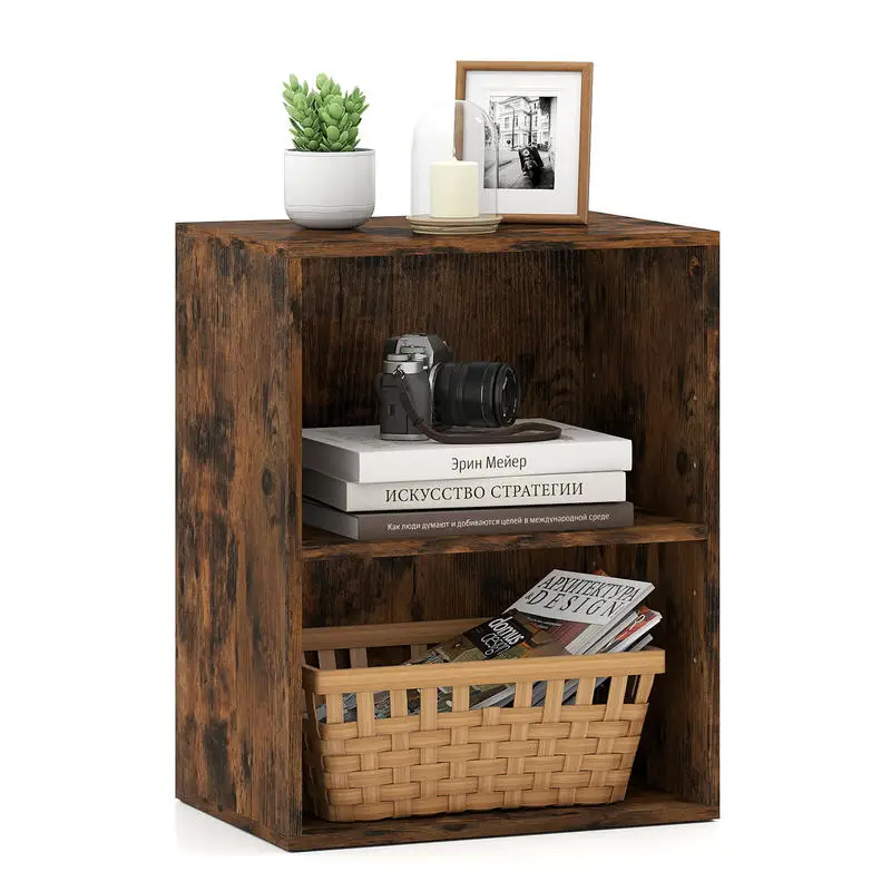2-Cube Floor Standing Open Bookshelf, 5-Position Adjustable Shelves, Durable Board With Edge Sealing, Storage For Books Photos Decor In Living Room Bedroom, Brown