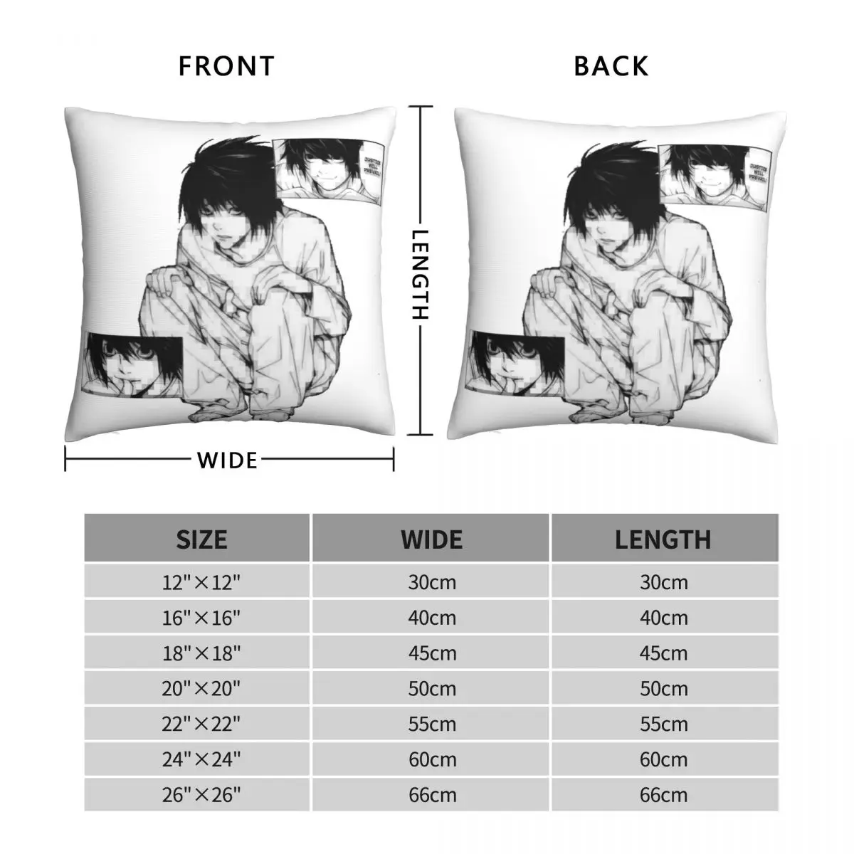 L Lawliet Glitched Manga Panel Pillowcase Polyester Linen Velvet Pattern Zip Decor Sofa Cushion Cover