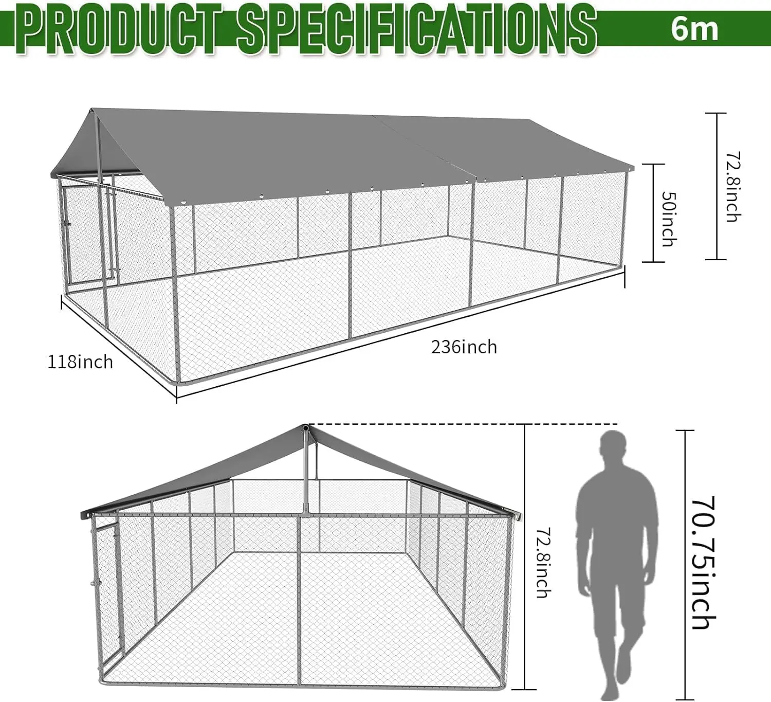 Outdoor Dog Enclosure Heavy Duty Dog Kennel House Mesh Dog Big Cage Pet Kennel Steel Fence with Secure Lock(236”x 118”)