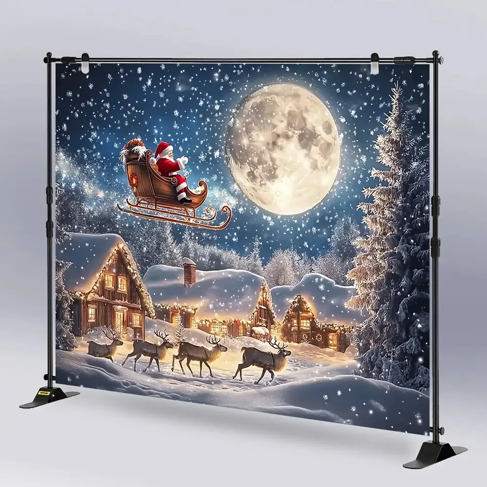 1pc 3D Christmas Village Tapestry Wall Hanging - Santa Claus & Reindeer Snowy Night Scene with Twinkling Lights-Effect,