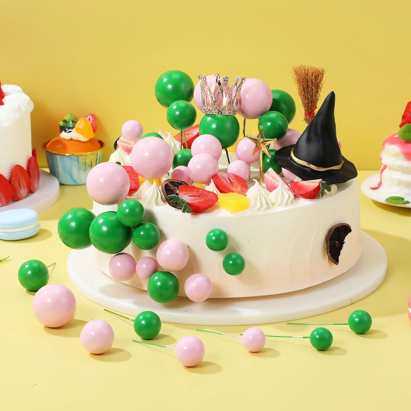 

44Pcs Wicked Cake Decorations Witch Hat Crown Broom Star Wand Mini Ball Cupcake Topper Witches Party Supplies For Birthday Decor