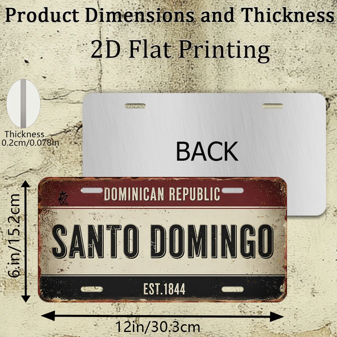 2D Flat Printing, Single Piece, Vintage Sign, Decorative Plaque And Ornament, Vintage City Sign from Santo Domingo, Dominican Re