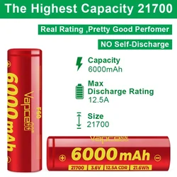 1-12pcs Original Grade A Vapcell F60 21700 Battery 6000mah 12.5A Rechargeable Batteries 21700 Cell Real Rating Large Capacity