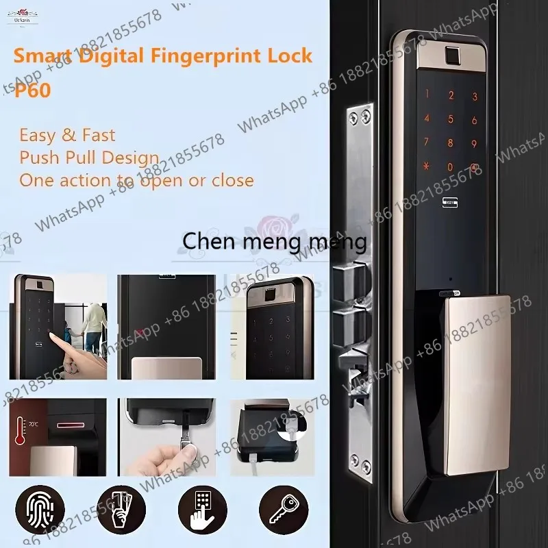 

Умный цифровой дверной замок P60 с функцией распознавания отпечатков пальцев, автоматической ручкой-толкателем, защитой от взлома и электронным паролем