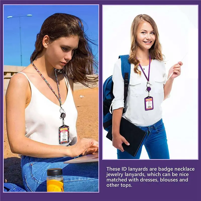 Exquisite-12 Sets Rhinestone Lanyard ID Card Holder Crystal Retractable Badge Reel Rhinestone Neck Lanyard Card Holder