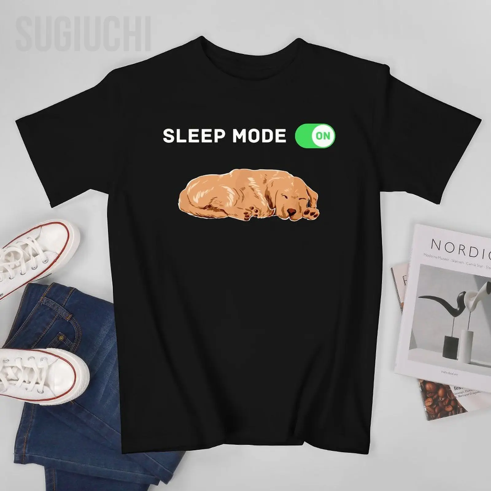 Unisex Men Sleep Mode Golden Retriever Dog Tshirt Tees T Shirts Women Boys 100% Cotton T-Shirt