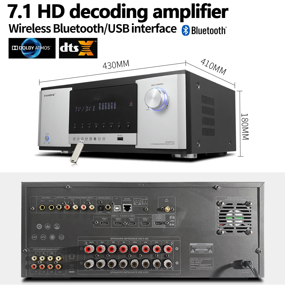 High Power 7.1 Home Theatre Amplifier Power Amplifier DTS Karaoke Audio Video Playback  Amplifier