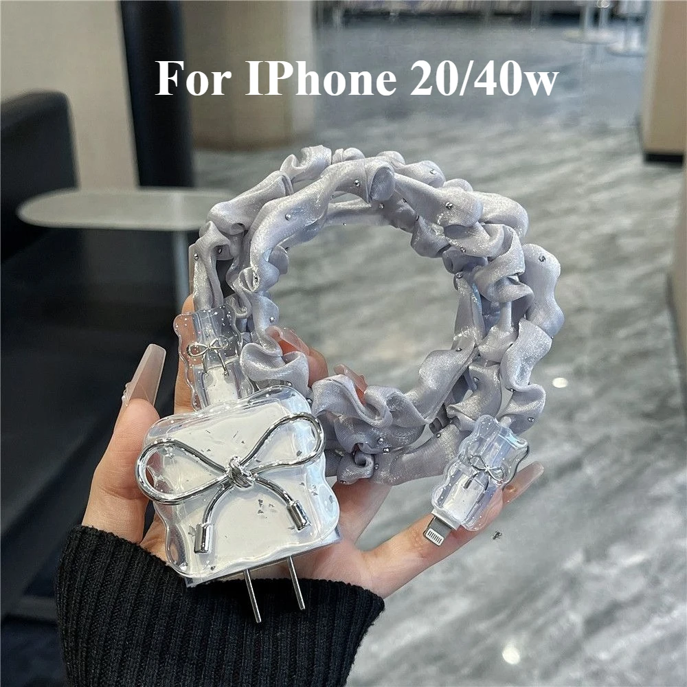 New Bowknot Charger Protective Case,for IPhone 16 17 18 Charger Cover 20/40w Cable Winder Wire Protector,Winder Accessories