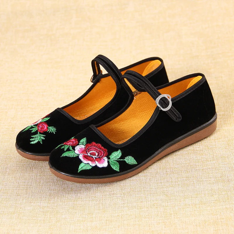 Women's Cloth Shoes New Mother Costume Embroidered Shoes Antique Hanfu Work Flat Etiquette Black Cloth Shoes