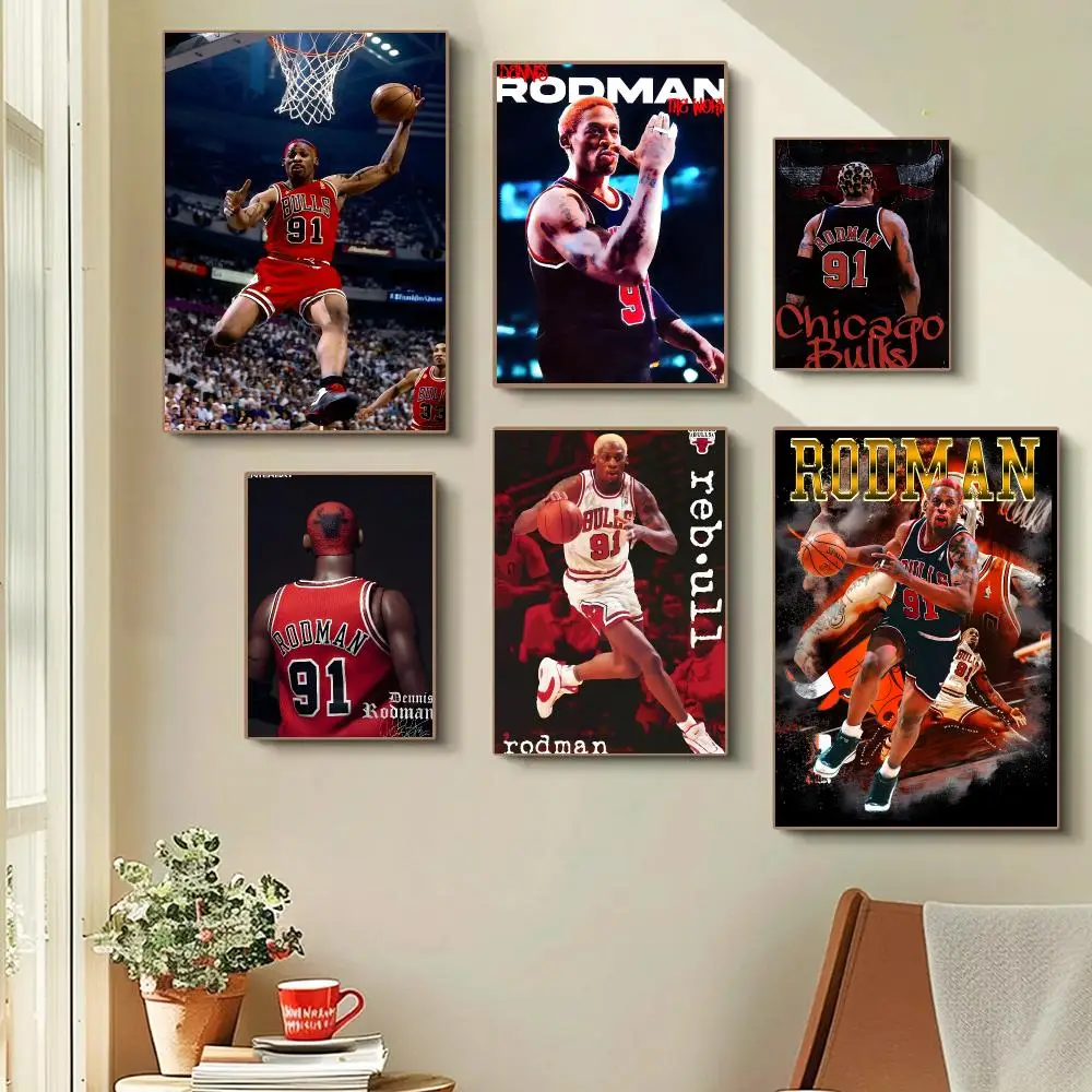 Basketball Star D-Dennis Rodman Poster Self-adhesive Advanced Aesthetic Printing Paper Wall Art For Living Room Home Decor