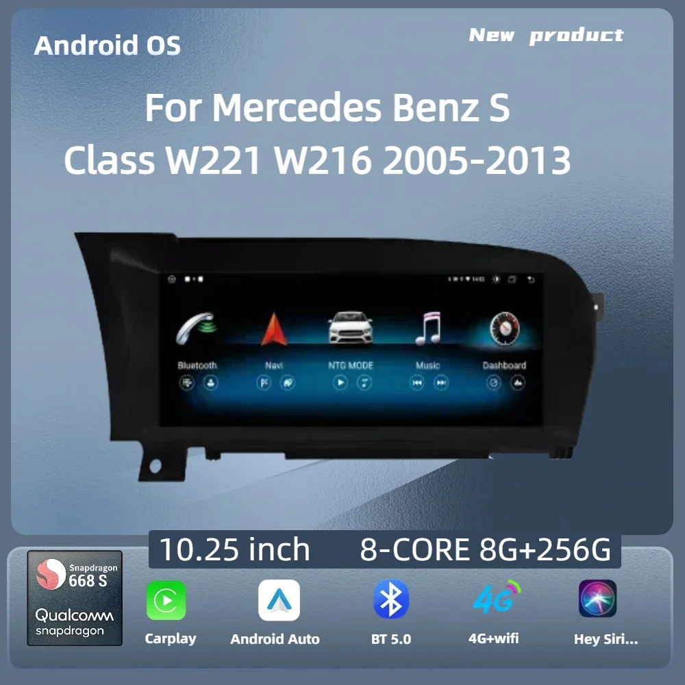 

For Mercedes Benz S Class W221 W216 2005-2013 10.25inch Left Hand Drive Car Radio Android 14 BT Carplay Snapdragon 680 Screen