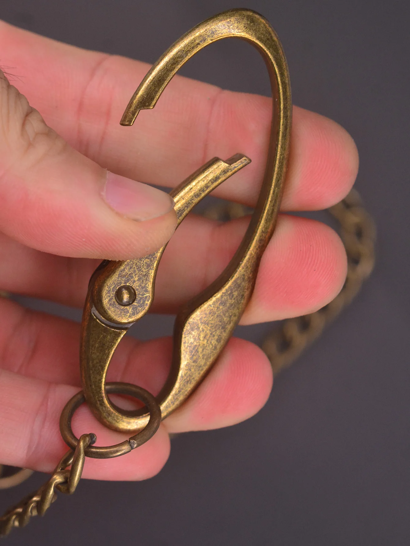 Unique 24inch pants trucker biker jean 7mm NK OVAL LINK CHAIN U belt hook carabiner keychain bronze