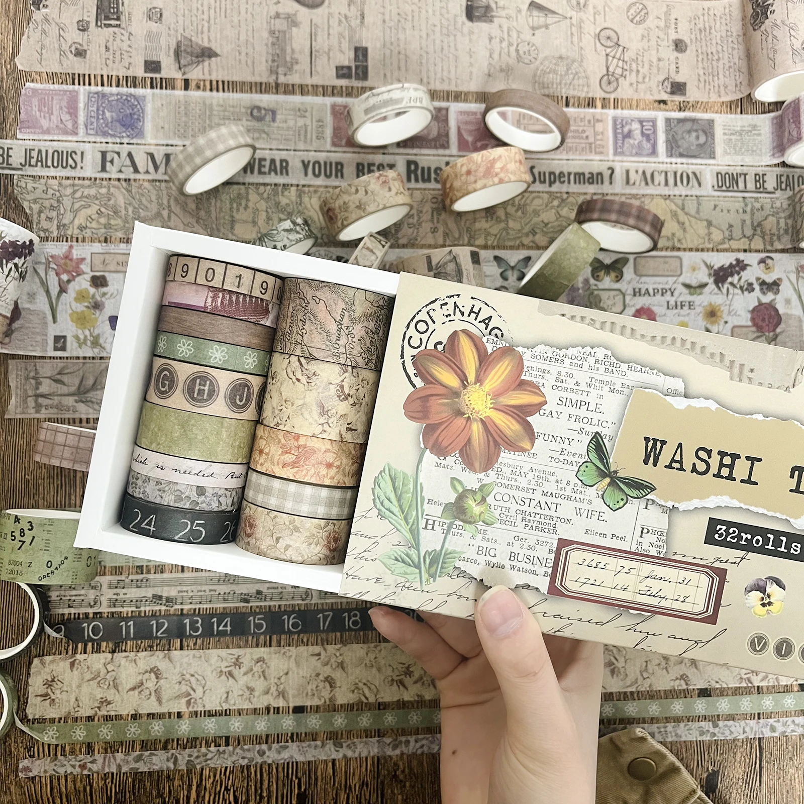 

32 Rolls Vintage Washi Tape Set Scrapbooking DIY Journal Stationery Masking Tapes Decor Art Supplies Gift Sticker