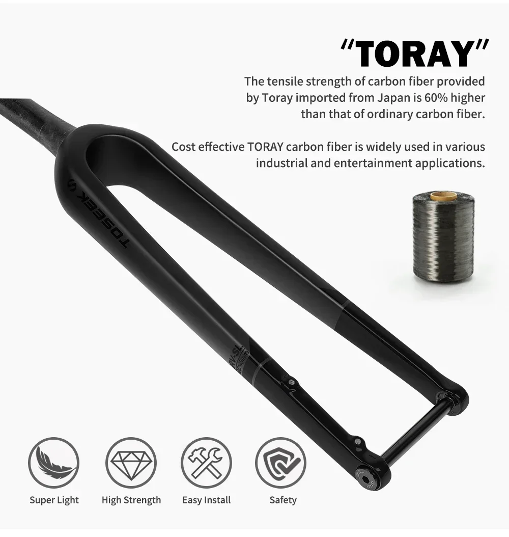 TOSEEK 700C Gravel Bicycle Fork Carbon Fiber QR/Thru Axle 100*12mm Fork Disc Brake Road Bike Tapered Fork 700C*45mm Bicycle Part