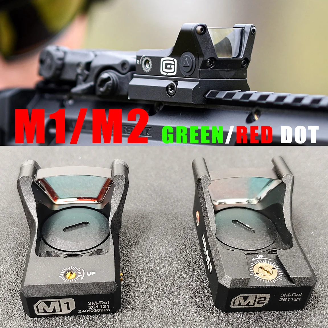 

GRACE M1 M2 Red/Green Dot Sight Tactical Airsoft Hunting Scope Optical Adjustable Reflex Pistol Sight 3MOA Red Green Dot Sight