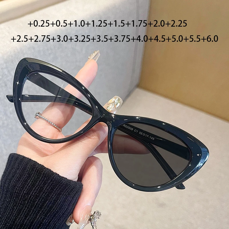 

Women Cat Eye Photochromic Reading Sunglasses Retro Fashion Optical Computer Glasses With Diopter 0 +0.25 +2.75 +4.5 +5.0 +5.5