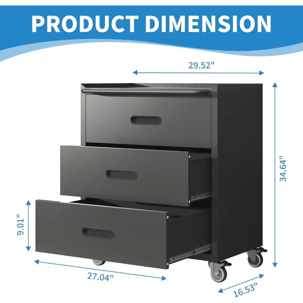Adjustable Wall and Rolling Locking Tool Cabinets with Doors and Shelves for Garage Storage System