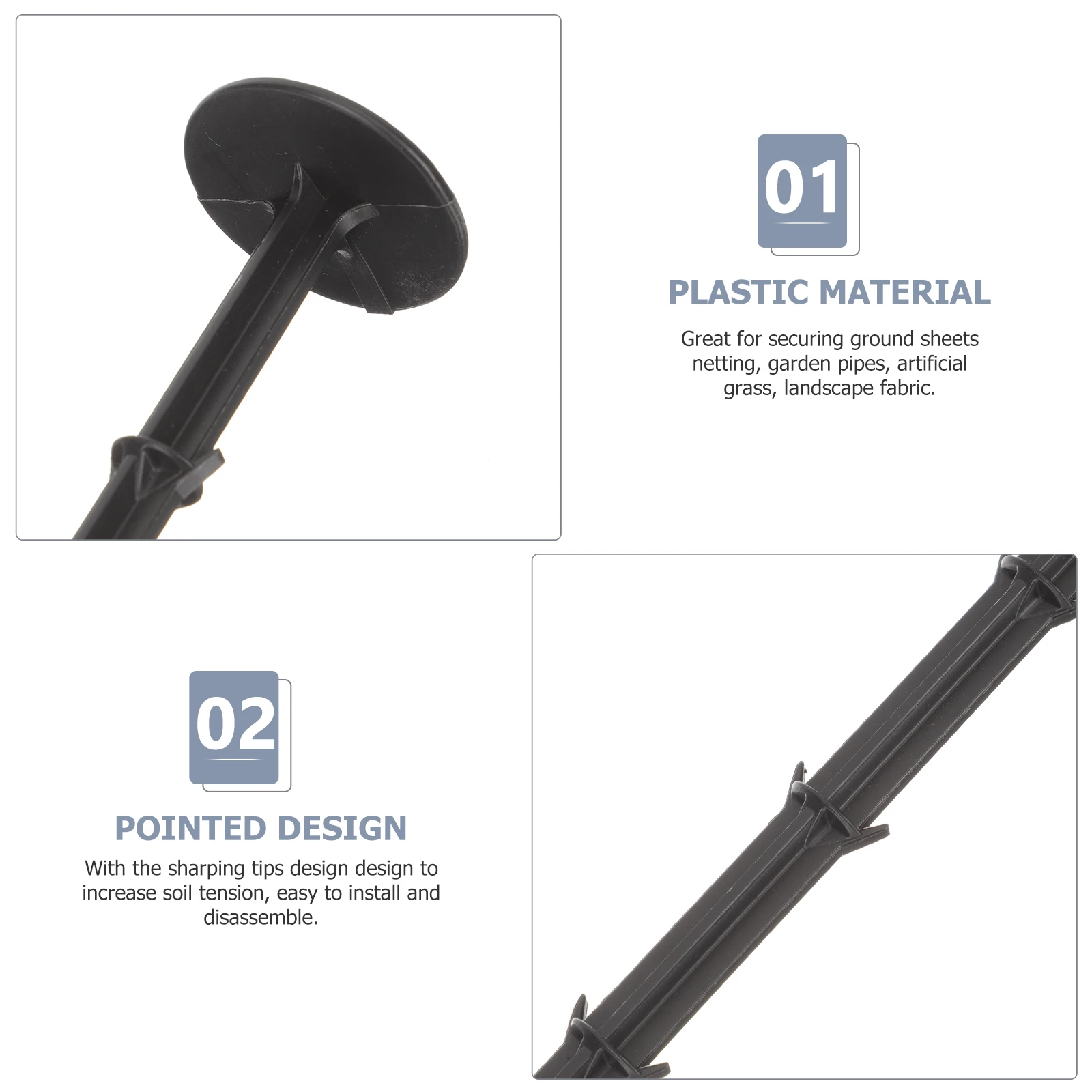 

20pcs Black Plastic Ground Stakes for Gardening Grass Proof Cloth Nails Lawn Decoration Fixing Plants Tools Supplies