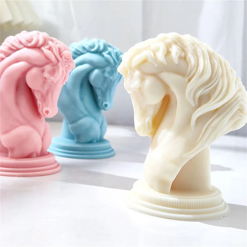 3D Horse Head Aroma Candle Silicone Mold DIY Animal Plaster Resin Ornaments Mould Home Decoration Crafts Making Molds