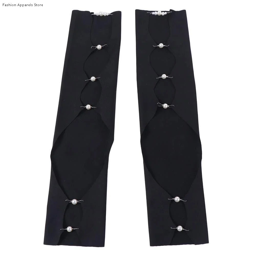 

Fashion Cool Black Punk Arm Sleeves Springy Thin Pearl Half Finger Arm Cover Y2K Leg Socks Hollowed Calf Sleeve Girls