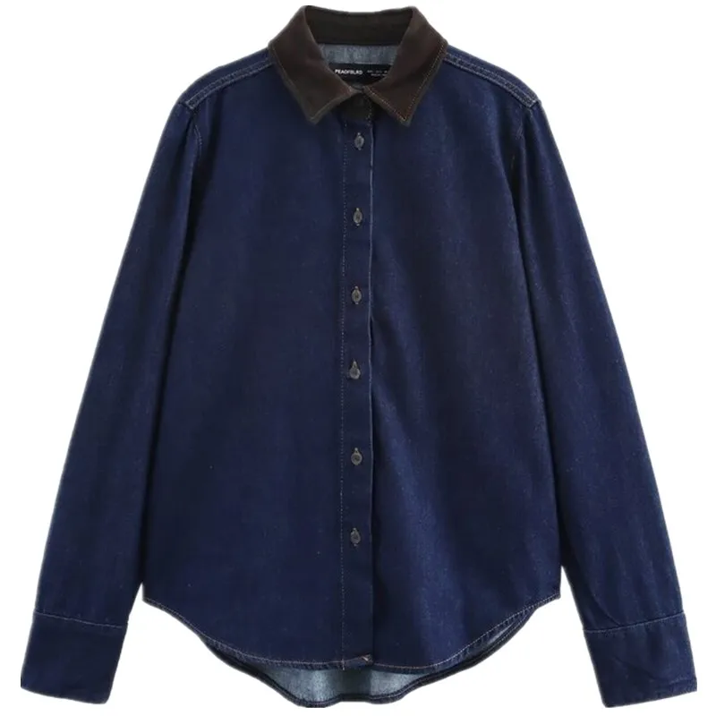 

Autumn Winter New Women's Cotton Comfortable Long Sve Denim irt Versatile Patchwork Loose Fit Regular Length Premium Qua...
