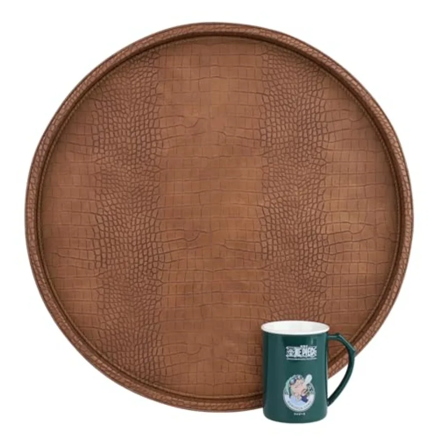 

Round Serving Tray 20'' Elegant Faux Leather Circle Ottoman Table Tray Serve Tea Coffee Breakfast in Bedroom Living Room Kitche