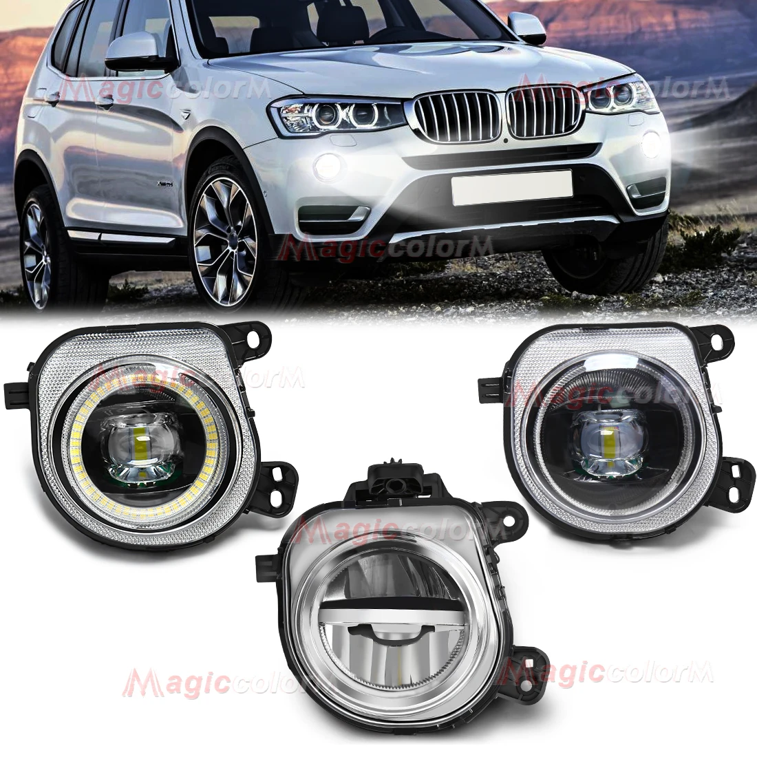 For BMW X3 F25 X4 F26 X5 F15 X6 F16 2014 2015 2016 2017 2018 2019 Car Fog Lamps LED Angel Eyes Headlight 63177317251 63177317252