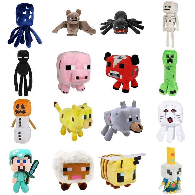 Minecraft Creeper Plush Toys Doll Steve Zombie Bat Squid Mooshroom Enderman Ocelot Pig Baby Sheep Spider for Birthday Gift Toy